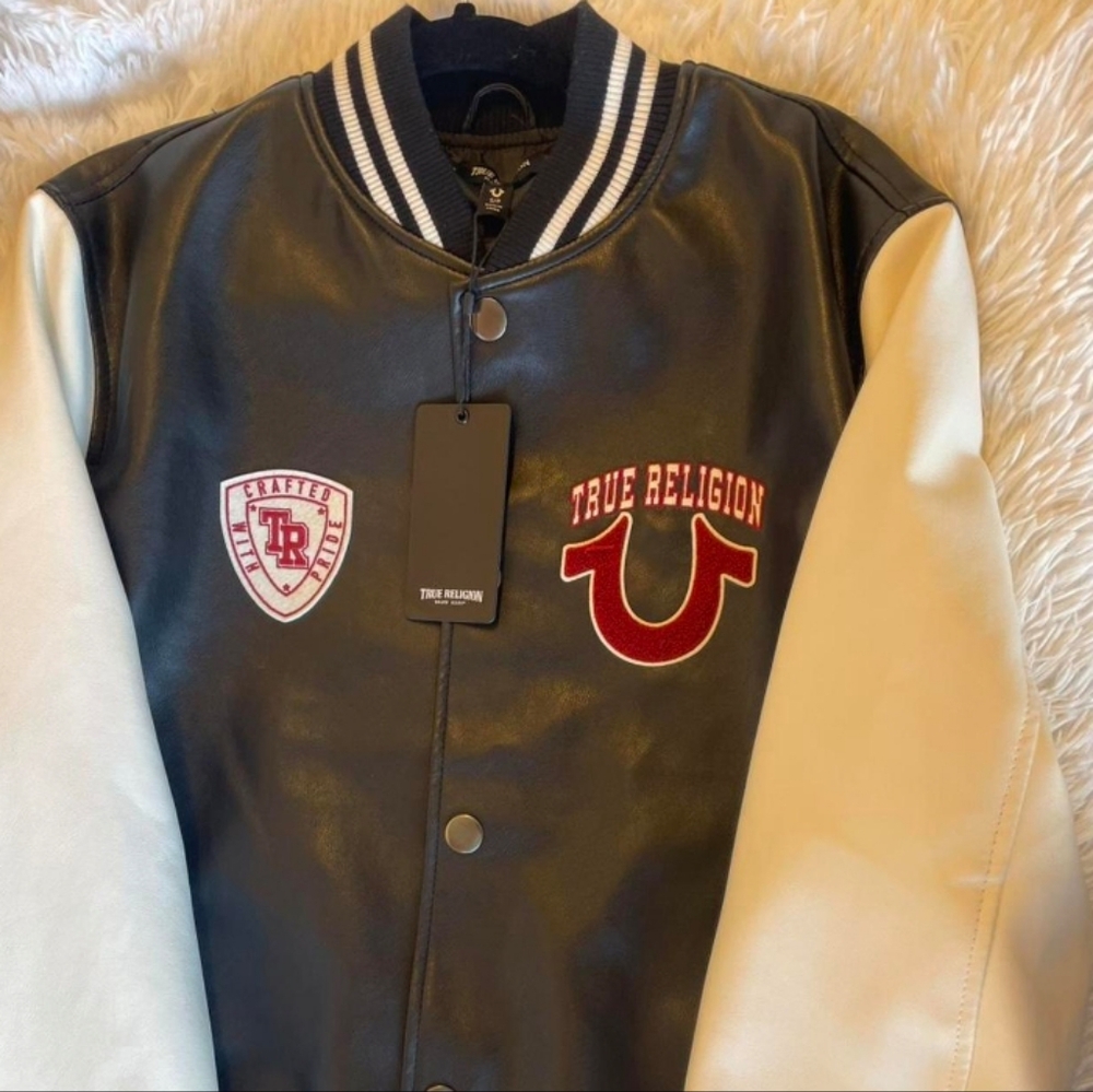 True Religion Black and White Varsity Jacket